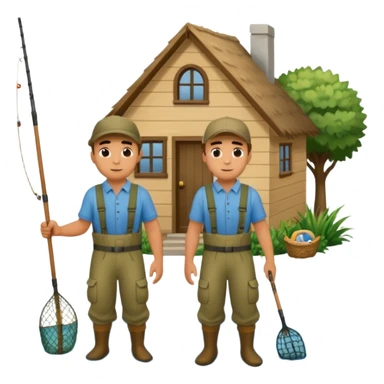 two guys entering on their house with fishing rods sticker