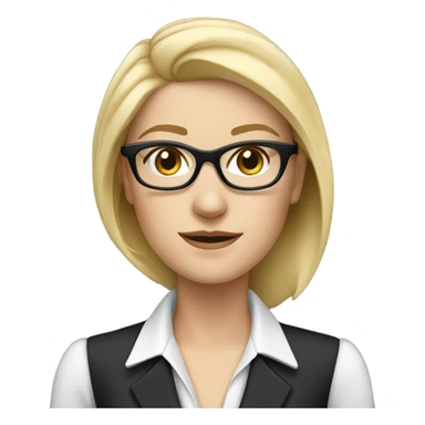 pretty caucasian woman with blonde hair and blue eyes with black glasses in a business suit sticker