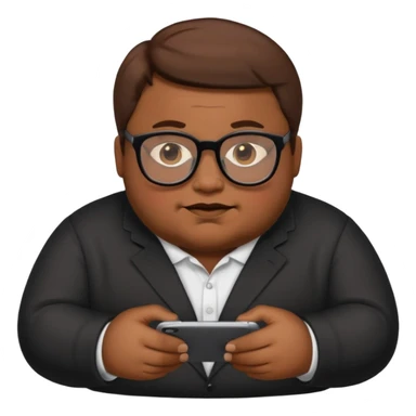 Create a fat emoji man with brown hair and black glasses sticker