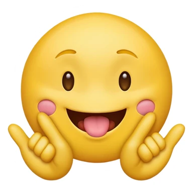 Yellow emoji face, two hands on side with tongue out sticker