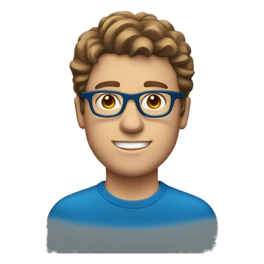 white guy with wavy short brown hair and blue glasses sticker