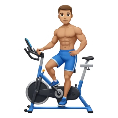 buff guy blue shorts black stationary bike sticker