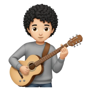 Boy black curly hair grey sweater playing guitar sticker