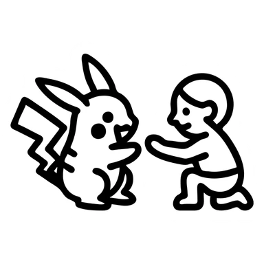 Pikachu playing with a child, icon with outlines only sticker