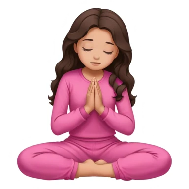 Girl with wavy dark brown hair and slight tan skin praying with a pink outfit on her knees with her eyes closed and side profile  sticker