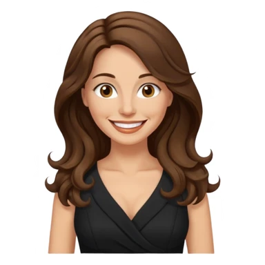 40 yr croatian woman, long wavy brown hair, big smile, side part, black dress
 sticker