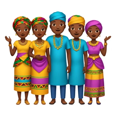 African parents in African attires, joyful expressions, emoji style sticker