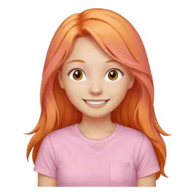 The girl with long orange hair is very happy. Make the girl similar with the reference picture. Change her sweat. Make it pastel pink t-shirt. sticker