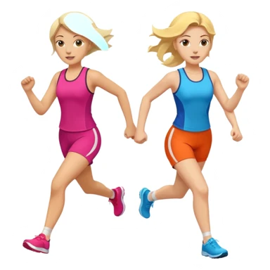 2 white women running holding hands one blonde one brunette sticker