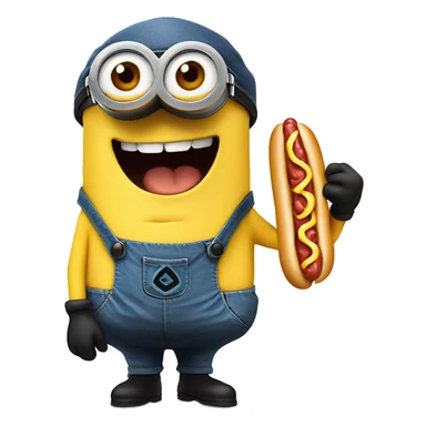 Minion wearing a hat eating a alive hotdog while dancing sticker