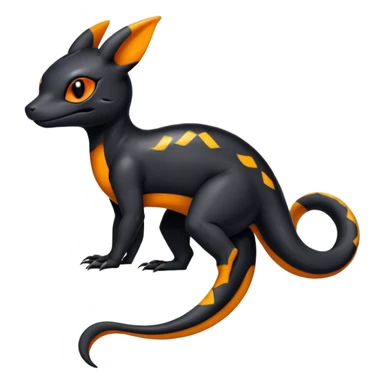 A black Salandit-Umbreon-newt-hybrid-Fakémon-creature with orange belly sticker