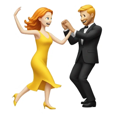 Ginger woman In yellow dress and blonde man in suit dance  sticker