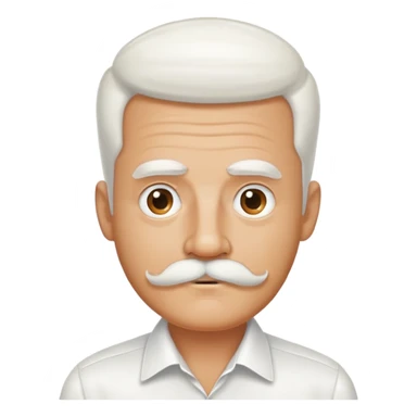 man with oval-shaped flat-top head, bushy white mustache, wearing a white shirt with three white buttons sticker