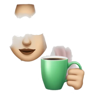 A pretty white girl with very long black hair and green eyes in a light pink blanket sipping coffee sticker