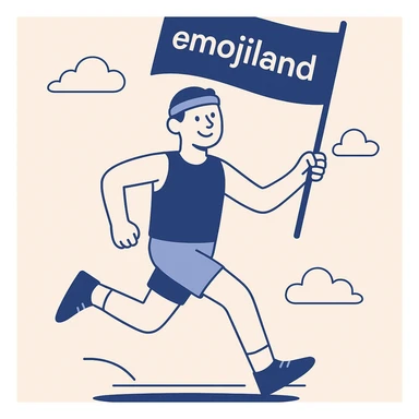 happy runner waving a flag that says 'emojiland' sticker