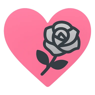 gothic heart with a silver gothic rose, color icon filled style, pink and black sticker
