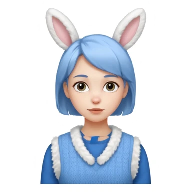 make a girl hair short and wear bunny skin pale ok and wear Sweater vests blue and make little bit a younger sticker