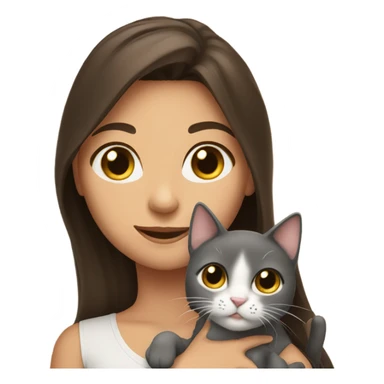 portrait of a beautiful brunette girl holding a cat sticker