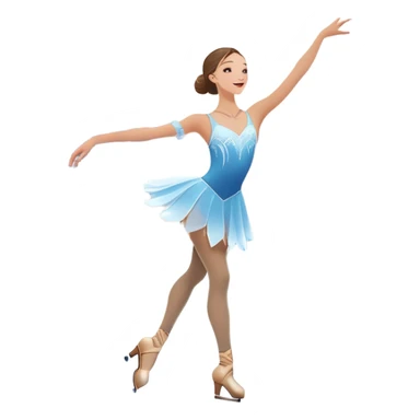 An icon showing a graceful figure skater performing a spin on the ice in a grand ice palace. The rink is illuminated by soft light beams, with cheering spectators in the stands. Snowflakes gently fall, adding to the magical atmosphere. Transparent background highlights elegance and artistry. sticker
