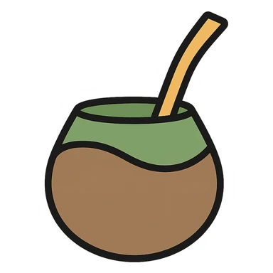 a stylized mate gourd and bombilla, minimal design, green and brown palette sticker