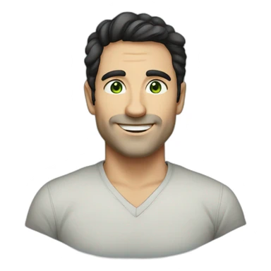 Man 42 years old, caucasian, black hair, Green eyes, smiling sticker
