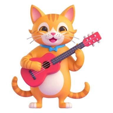 cheerful cat with a ukulele sticker