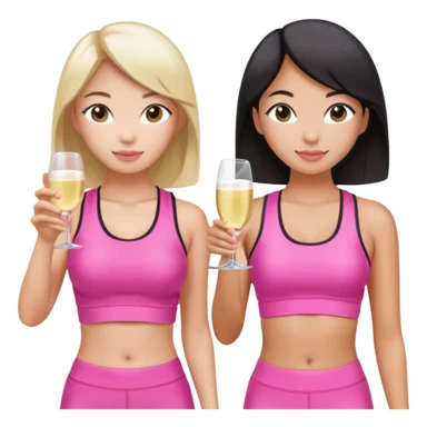 two girl pink pilates prosecco 1 asian 1 white sticker