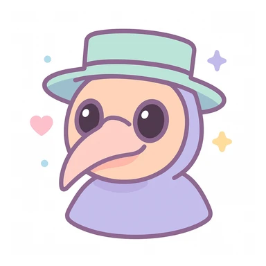 SCP-049 as a cursed emoji, unsettling, plague doctor mask, dark aura, creepy expression, horror vibe sticker