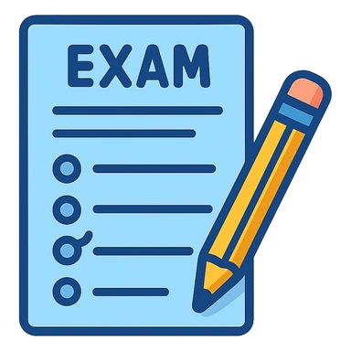 flat toon style blue exam paper with pencil sticker