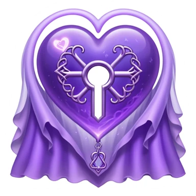 Purple ethereal occult heart floating, glowing key-like sigil at its center, veil-like mist, liminal mystical aesthetic sticker