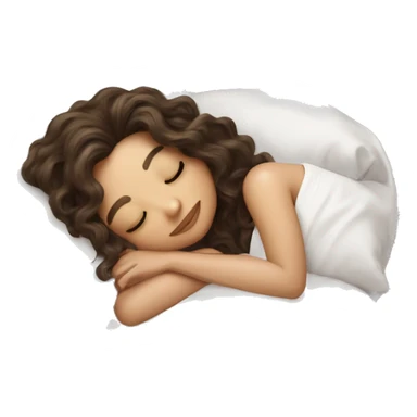 brunette shoulder length wavy hair girl sleeping beautifully with a silk pillow sticker