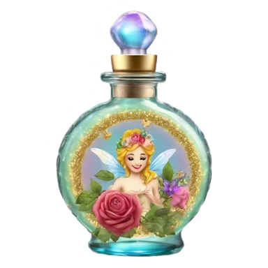 Rainbow magic fairy sparkling old Antique oil perfume bottle with herbal and rose flowers sticker