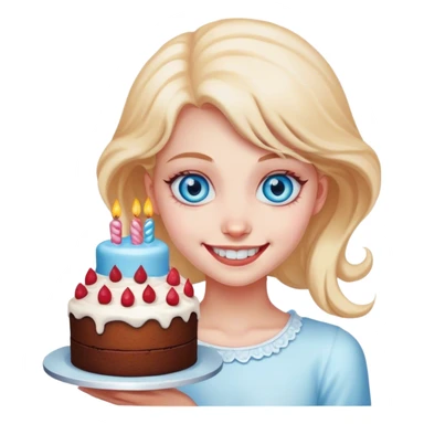 smiling girl with creepy cake blue eyes sticker