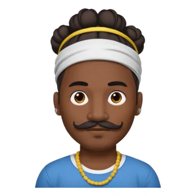 single big bun hair man and mustache and face tattoos very heavy and headband sticker