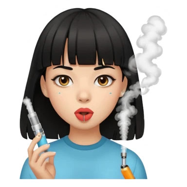 black haired girl with bangs with vape in her mouth sticker