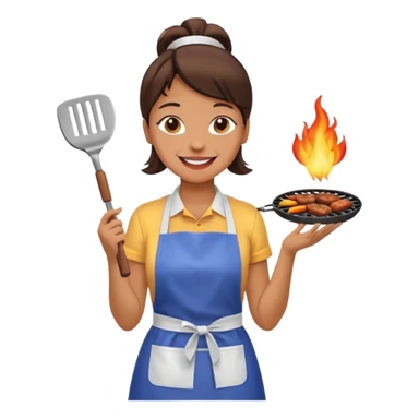woman grilling bbq with apron sticker