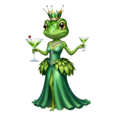 Lady frog in sparkly dress, boa, with a martini glass  sticker