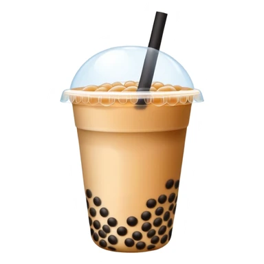 Bubble Tea with tapioca pearls and wide straw in cup, simplified emoji style with bold outlines and bright colors, cartoon style Taiwan popular drink Boba sticker