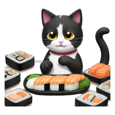 Texudo black and white cat eating sushi  sticker