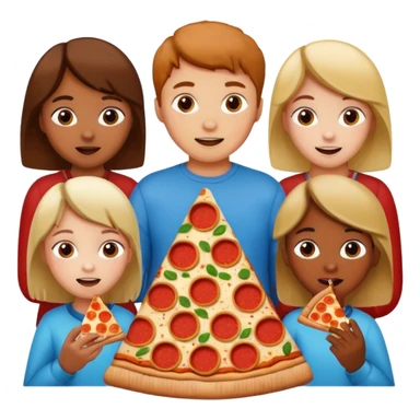 Pizza with, three girls and four boys sticker