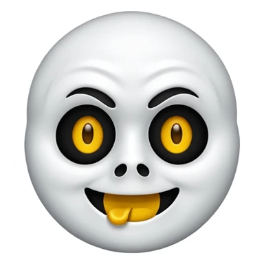 Um emoji estilo iOS do Ghostface, com sua icônica máscara branca e olhos e boca pretos, mas com um sorriso feliz. Ele usa um capuz preto e a forma geral do emoji deve ser arredondada e simplificada, semelhante a outros emojis do iOS. O fundo é transparente. sticker