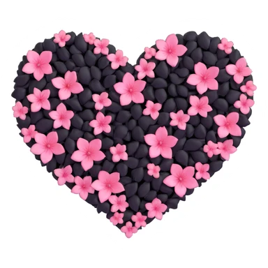 goth sakura heart, heart made of black sakura petals with subtle pink highlights, shiny and soft sticker