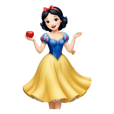 Cinematic Playful Snow White Portrait Emoji, Laughing while dancing with woodland animals, dress twirling gracefully, a whimsical sparkle in her eye, radiating charm and pure delight! sticker