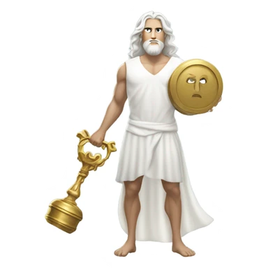 white man Poseidon lift gold weight . long white hair white dress. sticker