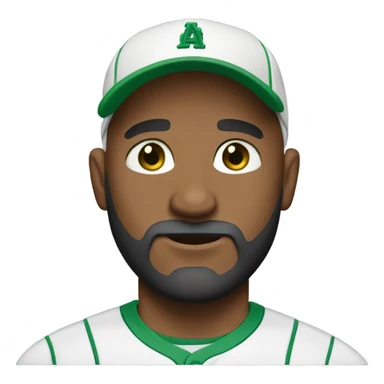 What Bald man with beard and green eyes wearing base cup sticker