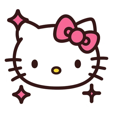Hello Kitty with a pink bow and sparkles, pink and white girly aesthetic, cute and charming icon style sticker