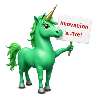 A green unicorn holding a sign that says "innovation Х5" sticker