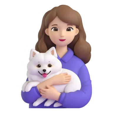 light brown hair girl with pale skin holding a Japanese spitz dog sticker