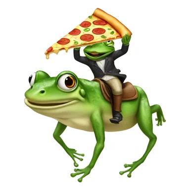 A frog on a horse eating a slice of pizza  sticker