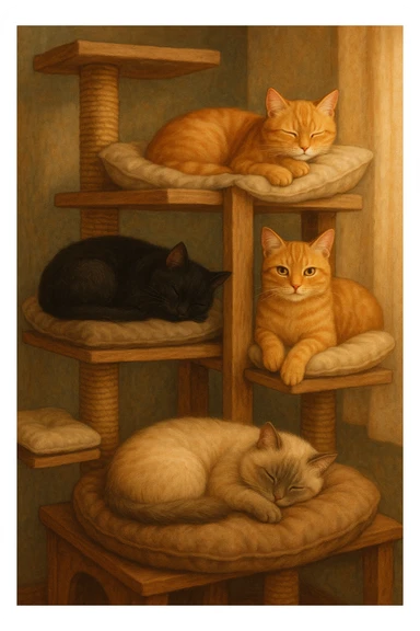 cats relaxing in a vertical playhouse sticker